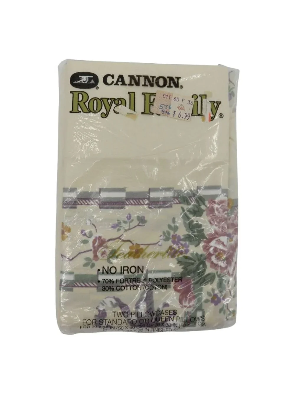NEW Vintage Cannon Royal Family 2 Standard Pillowcases Cream Pink Floral Flower
